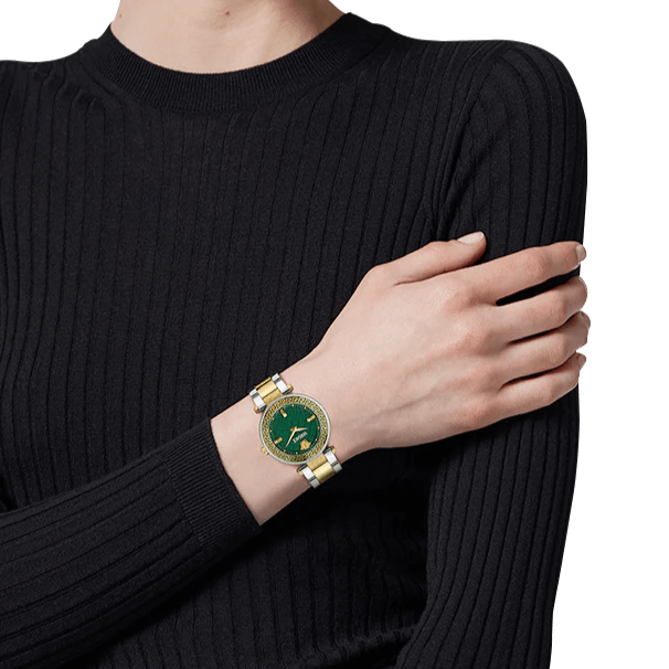 Versace Reve Analog Green Dial Two Tone Steel Strap Watch for Women - VE8B00524