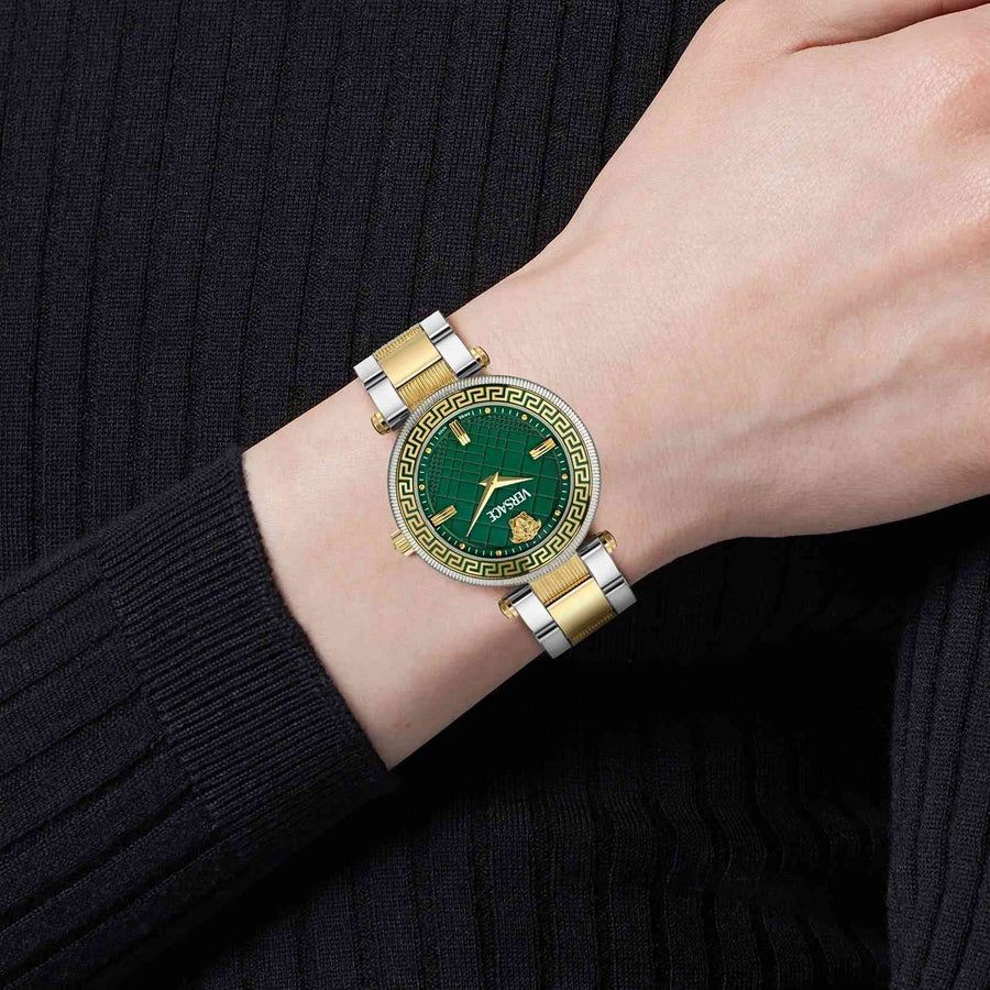 Versace Reve Analog Green Dial Two Tone Steel Strap Watch for Women - VE8B00524