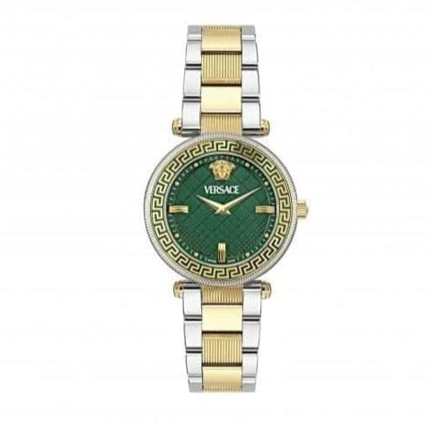 Versace Reve Analog Green Dial Two Tone Steel Strap Watch for Women - VE8B00524