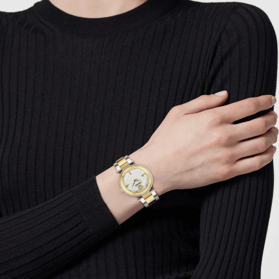 Versace Reve Analog White Dial Two Tone Steel Strap Watch for Women - VE8B00724