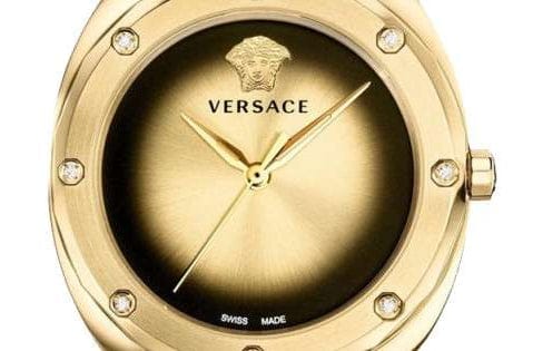 Versace Shadov Gold Dial Green Leather Strap Watch For Women - VEBM01018