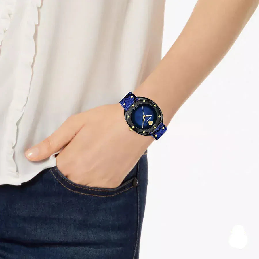 Versace Shadov Quartz Black Dial Blue Leather Strap Watch for Men - VEBM00418