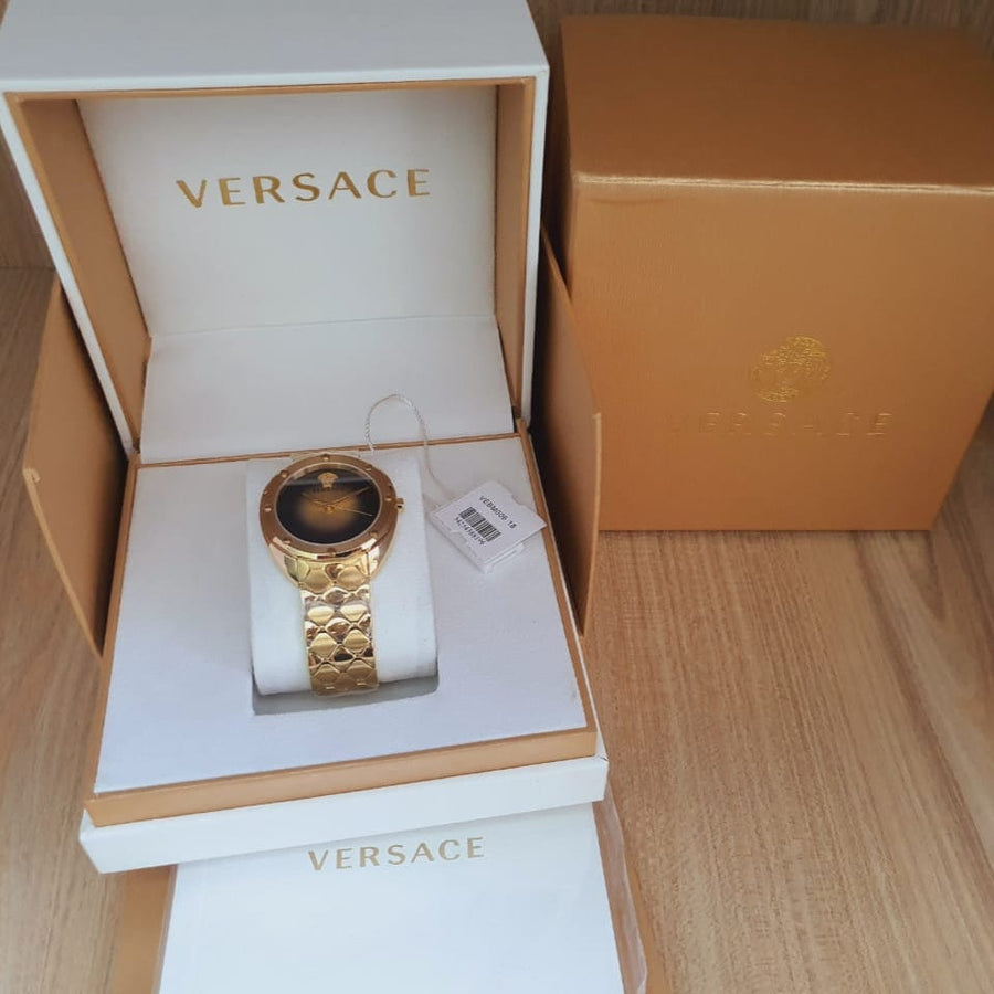 Versace Shadov Quartz Gold Dial Gold Steel Strap Watch for Women - VEBM00618