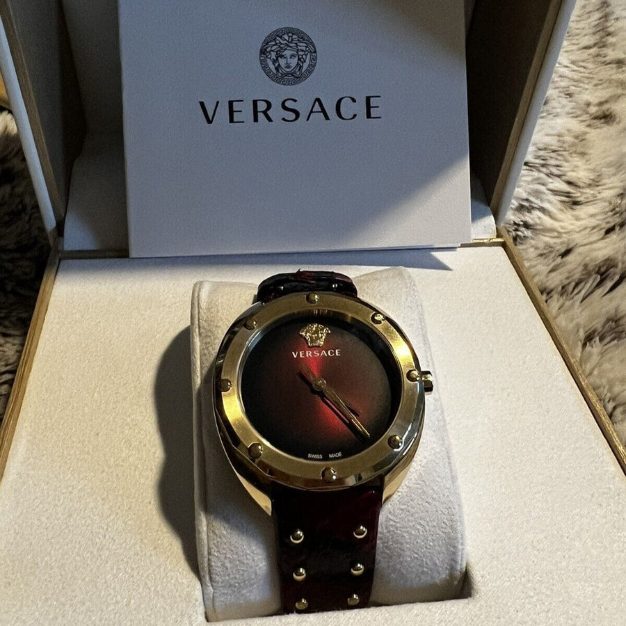 Versace Shadov Quartz Red Dial Red Leather Strap Watch for Women - VEBM00918