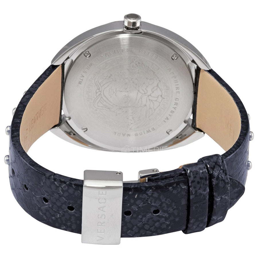 Versace Shadov Quartz Silver Dial Black Snake Leather Strap Watch for Women - VEBM00118