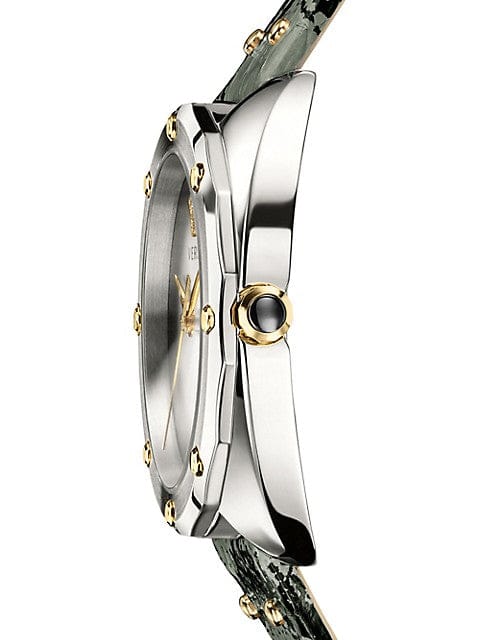 Versace Shadov Quartz Silver Dial Snakeskin Green Leather Strap Watch for Women - VEBM00718