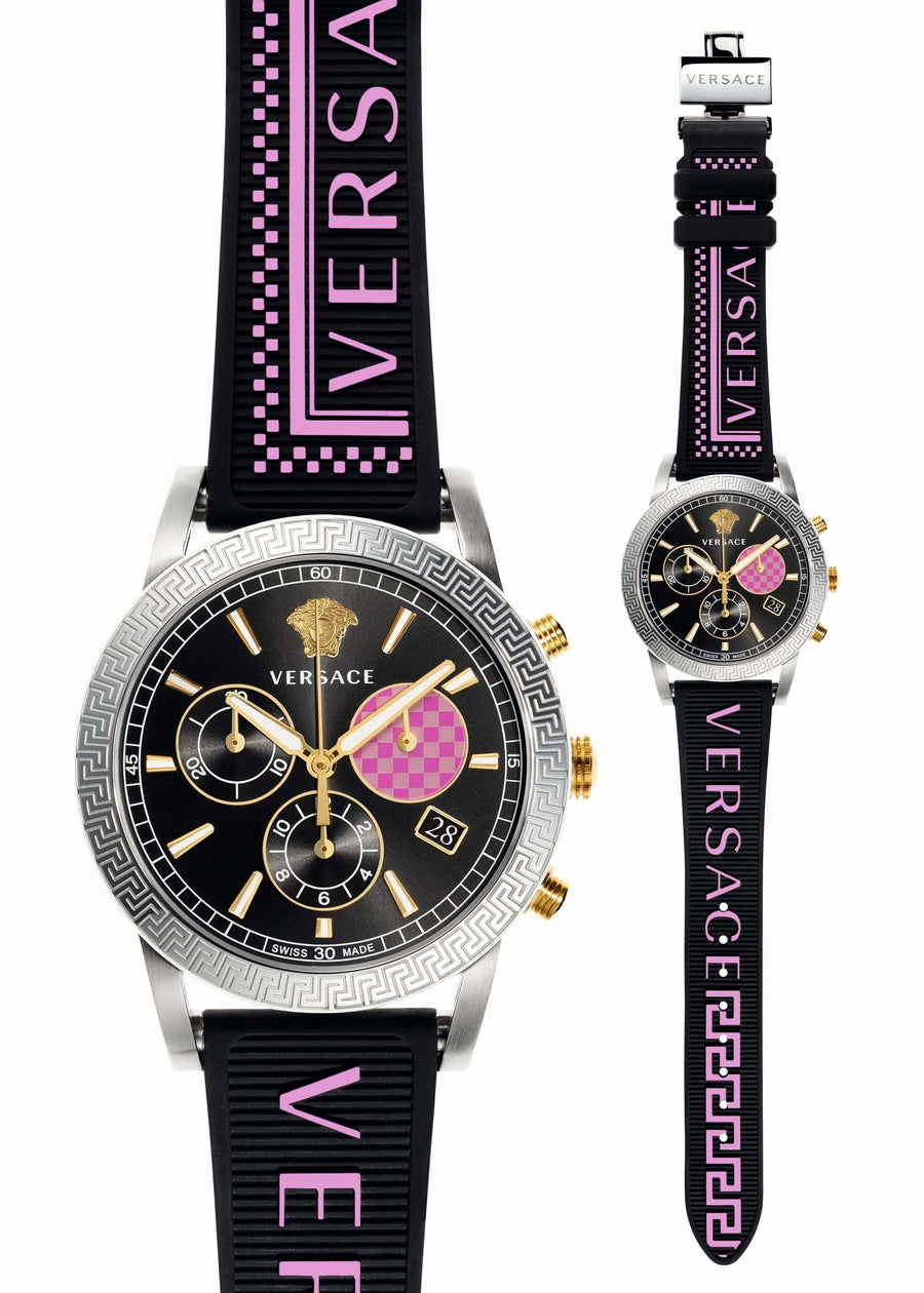 Versace Sport Tech Chronograph Black Dial Black Rubber Strap Watch for Women - VELT00619