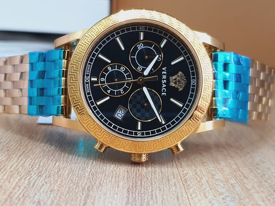 Versace Sport Tech Chronograph Black Dial Gold Steel Strap Watch for Men - VELT00419