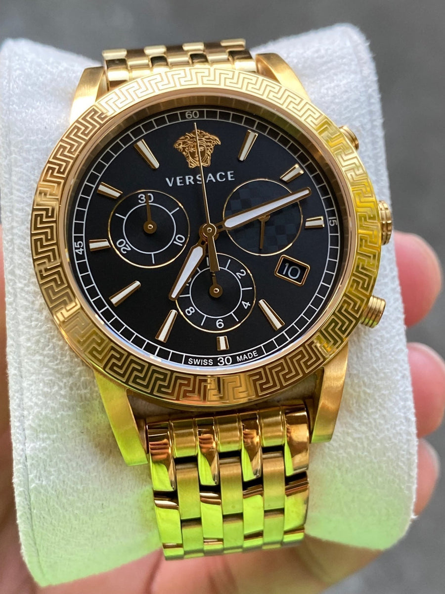Versace Sport Tech Chronograph Black Dial Gold Steel Strap Watch for Men - VELT00419