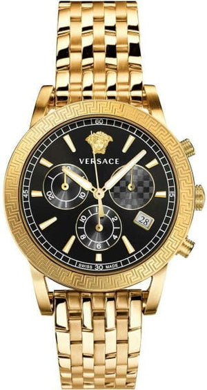 Versace Sport Tech Chronograph Black Dial Gold Steel Strap Watch for Men - VELT00419