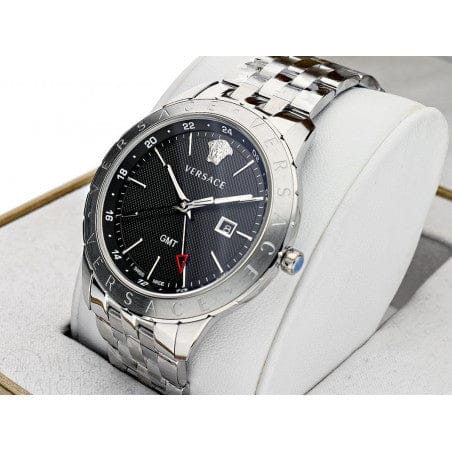 Versace Univers Analog Black Dial Silver Steel Strap Watch for Men - VEBK00418