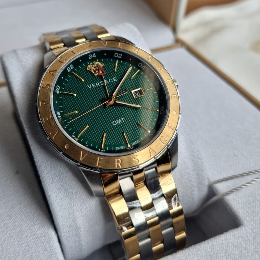 Versace Univers Quartz Green Dial Two Tone Steel Strap Watch for Men - VEBK00718