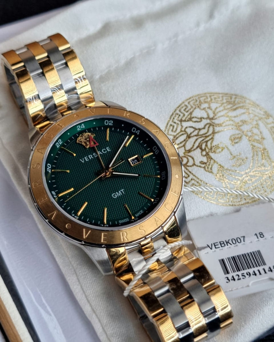 Versace Univers Quartz Green Dial Two Tone Steel Strap Watch for Men - VEBK00718