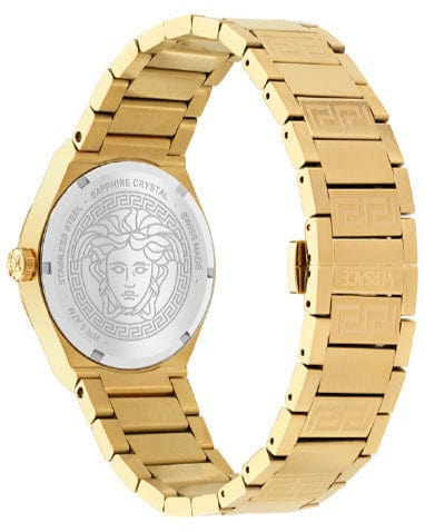 Versace V-Auria Quartz Black Dial Gold Steel Strap Watch for Men - VE0F00525