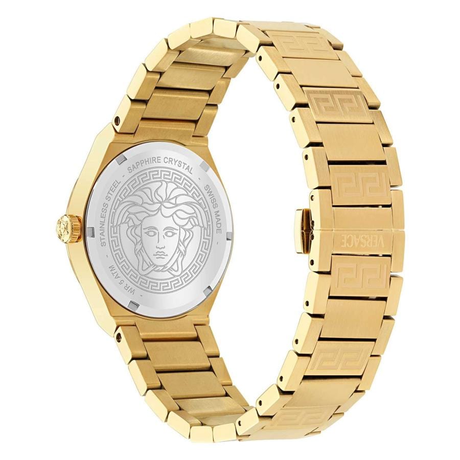 Versace V-Auria Quartz Black Dial Gold Steel Strap Watch for Men - VE0F00525