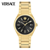Versace V-Auria Quartz Black Dial Gold Steel Strap Watch for Men - VE0F00525