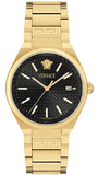 Versace V-Auria Quartz Black Dial Gold Steel Strap Watch for Men - VE0F00525