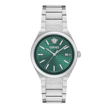 Versace V-Auria Quartz Green Dial Silver Steel Strap Watch for Men - VE0F00125