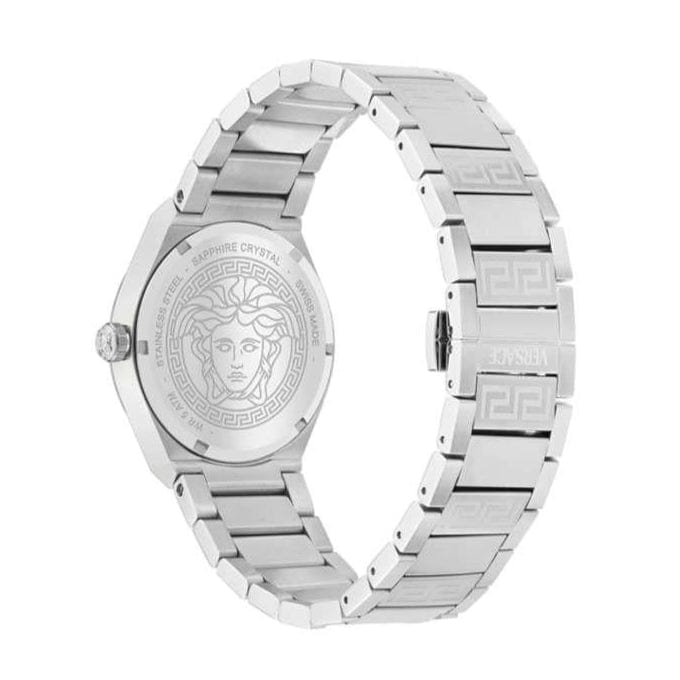 Versace V-Auria Quartz Green Dial Silver Steel Strap Watch for Men - VE0F00125
