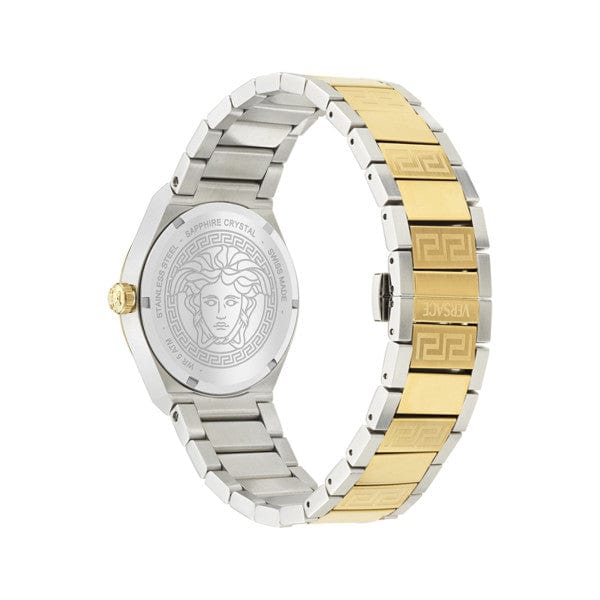 Versace V-Auria Quartz Green Dial Two Tone Steel Strap Watch for Men - VE0F00425