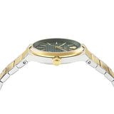 Versace V-Auria Quartz Green Dial Two Tone Steel Strap Watch for Men - VE0F00425