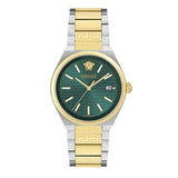 Versace V-Auria Quartz Green Dial Two Tone Steel Strap Watch for Men - VE0F00425