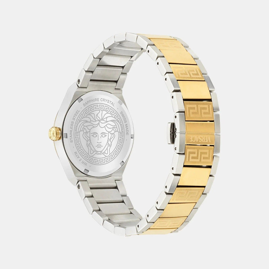 Versace V-Auria Quartz Green Dial Two Tone Steel Strap Watch for Men - VE0F00425