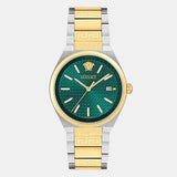 Versace V-Auria Quartz Green Dial Two Tone Steel Strap Watch for Men - VE0F00425
