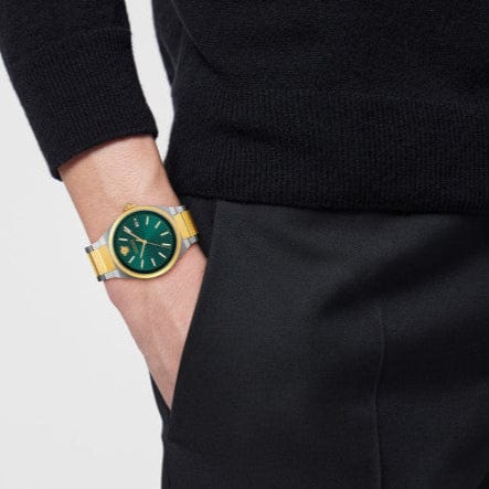 Versace V-Auria Quartz Green Dial Two Tone Steel Strap Watch for Men - VE0F00425