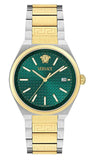 Versace V-Auria Quartz Green Dial Two Tone Steel Strap Watch for Men - VE0F00425