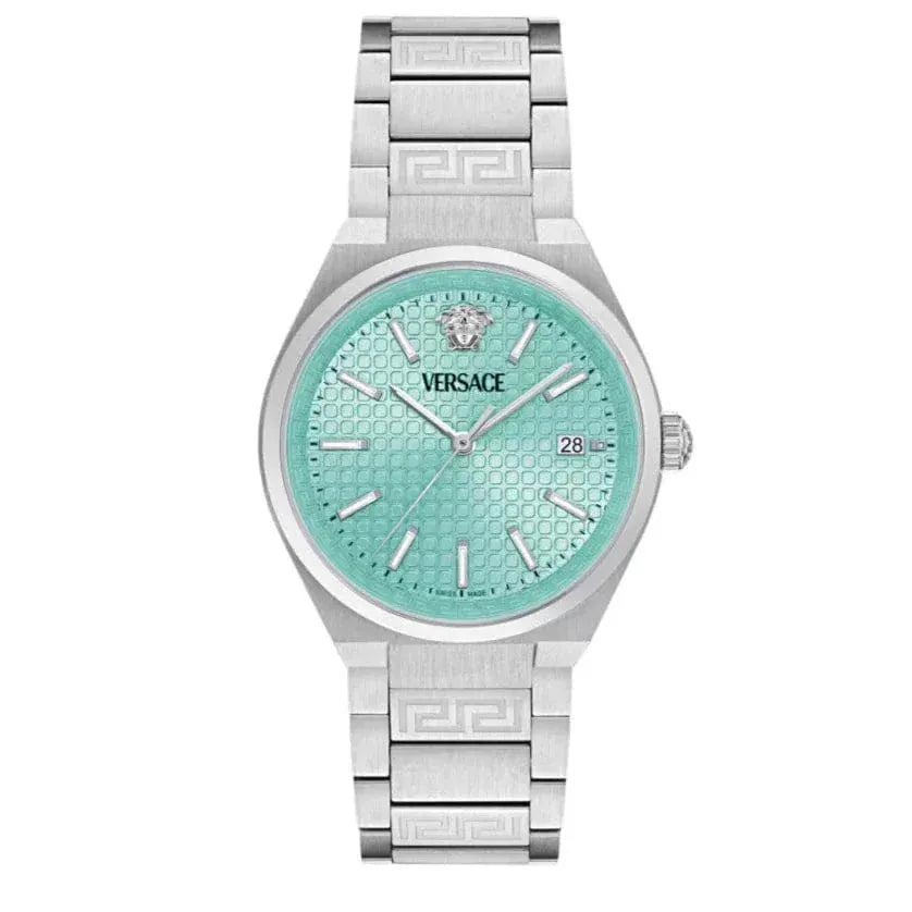 Versace V-Auria Quartz Turquoise Dial Silver Steel Strap Watch for Women - VE0F00225