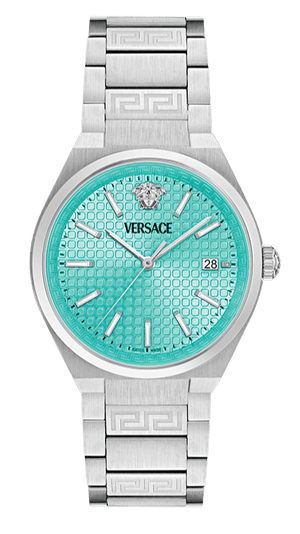 Versace V-Auria Quartz Turquoise Dial Silver Steel Strap Watch for Women - VE0F00225