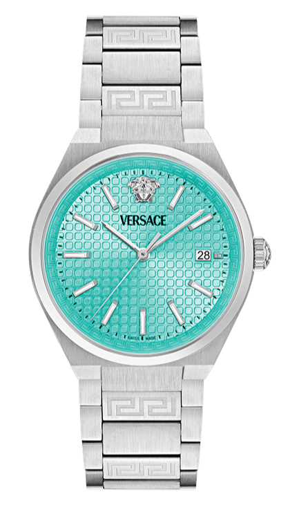 Versace V-Auria Quartz Turquoise Dial Silver Steel Strap Watch for Women - VE0F00225