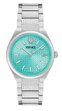 Versace V-Auria Quartz Turquoise Dial Silver Steel Strap Watch for Women - VE0F00225