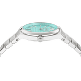 Versace V-Auria Quartz Turquoise Dial Silver Steel Strap Watch for Women - VE0F00225