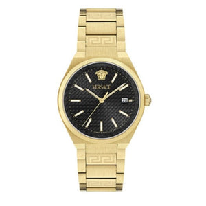Versace V-Auria Quartz Black Dial Gold Steel Strap Watch for Men - VE0F00525