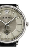 Versace V-Circle Black Manifesto Courage Quartz Silver Dial Black Leather Strap Watch for Men - VBQ080017