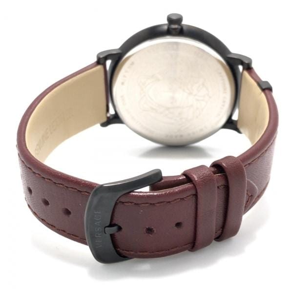 Versace V-Circle Manifesto Black Dial Maroon Leather Strap Watch for Men - VBQ040017