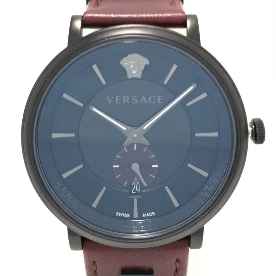 Versace V-Circle Manifesto Black Dial Maroon Leather Strap Watch for Men - VBQ040017