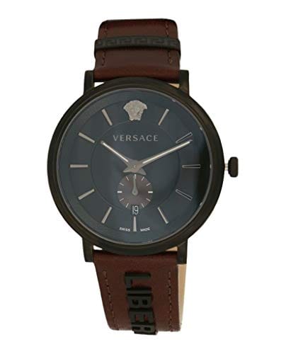 Versace V-Circle Manifesto Black Dial Maroon Leather Strap Watch for Men - VBQ040017