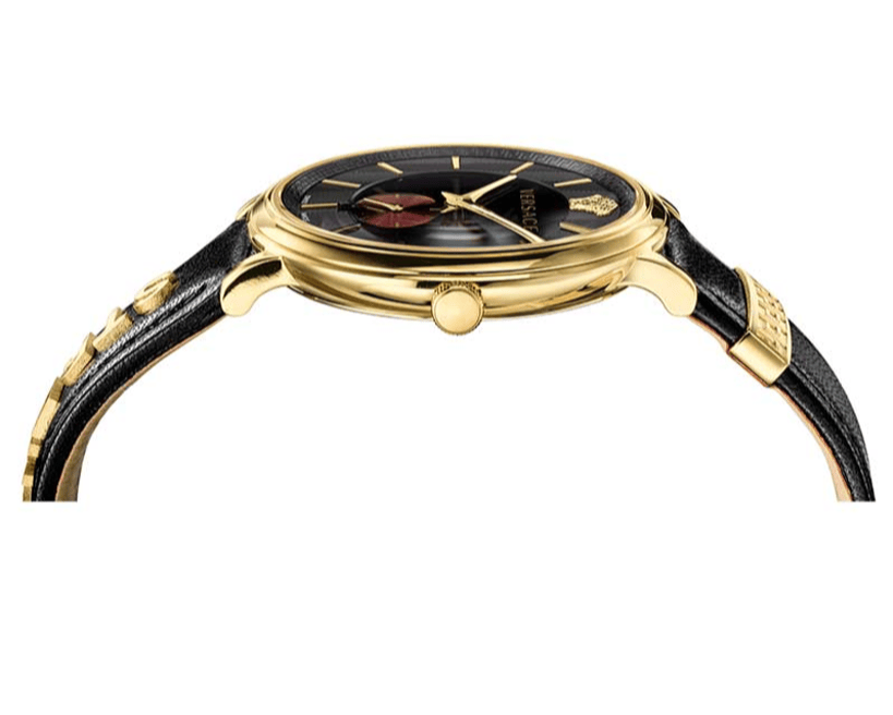 Versace V-Circle Manifesto Edition Black Dial Black Leather Strap Watch for Men - VBQ050017