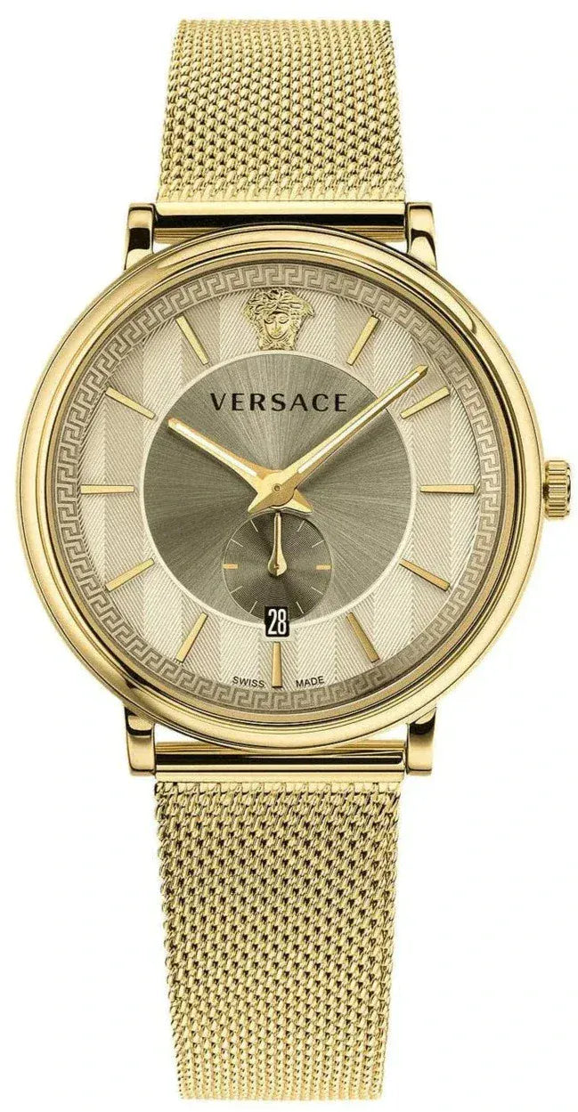 Versace V Circle Quartz Gold Dial Gold Mesh Bracelet Watch For Men - VBP07017