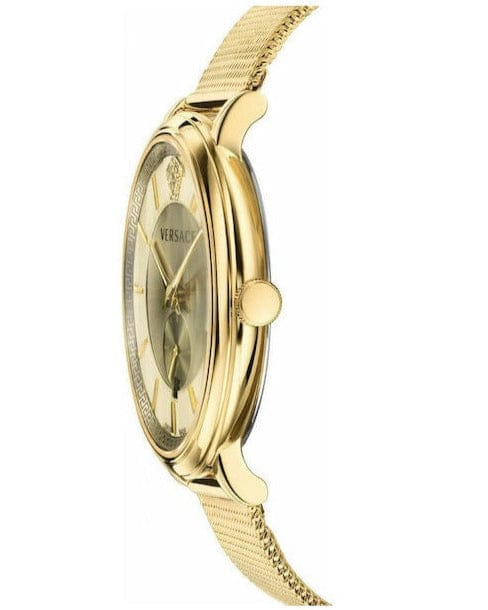Versace V Circle Quartz Gold Dial Gold Mesh Bracelet Watch For Men - VBQ070017