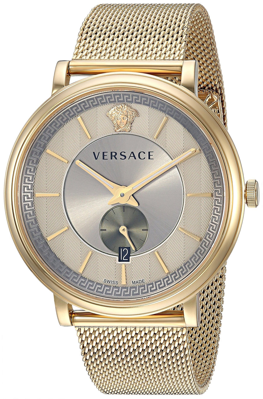 Versace V Circle Quartz Gold Dial Gold Mesh Bracelet Watch For Men - VBQ070017