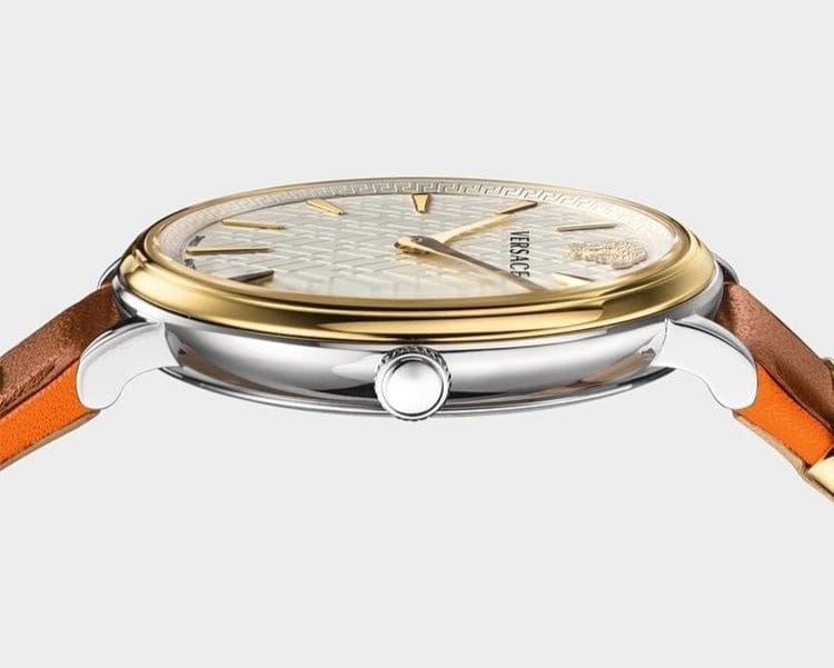 Versace V-Circle Quartz Mother of Pearl Dial Brown Leather Strap Watch for Women - VBP03017