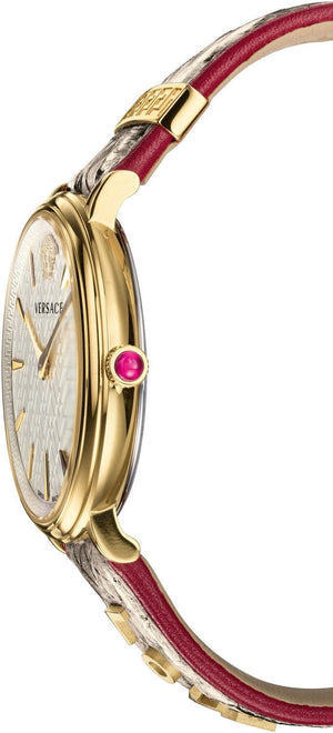 Versace V Circle Quartz White Dial Brown Leather Strap Watch For Women - VBP08017