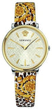 Versace V-Circle Silver Dial Cheetah Print Brown Leather Strap Watch for Women - VBP12017