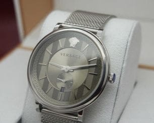 Versace V-Circle Silver Dial Silver Mesh Bracelet Watch for Men - VBQ060017