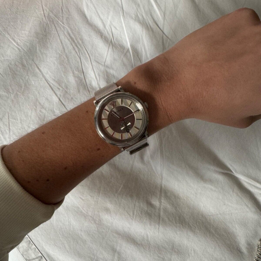 Versace V-Circle Silver Dial Silver Mesh Bracelet Watch for Men - VBQ060017