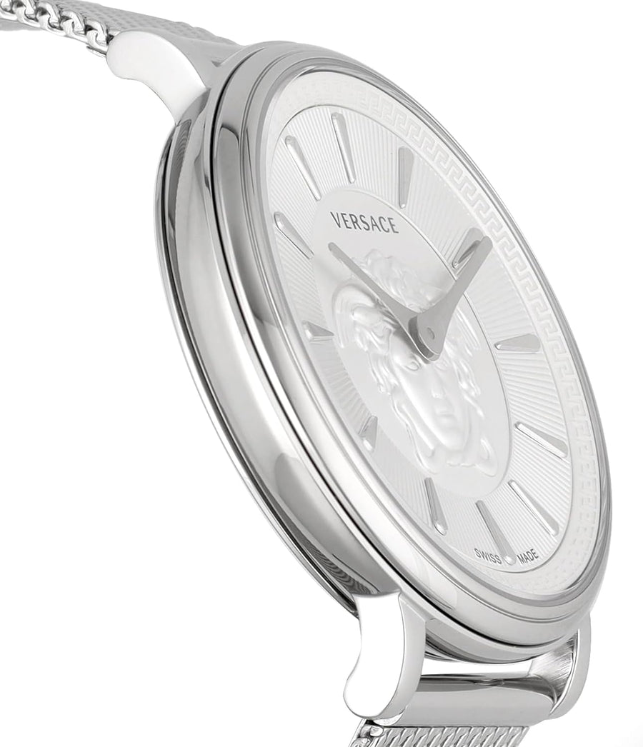 Versace V-Circle Silver Dial Silver Mesh Bracelet Watch for Men - VBQ060017